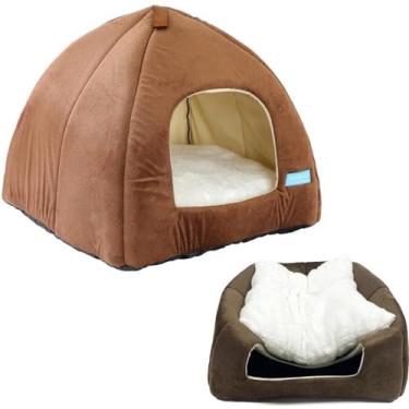 Imagem de Cama Casa Toca Iglu Tenda Caminha Cabana para Cachorros e Gatos Pet 47cmx45cm - Duke & Dixie (Marrom)