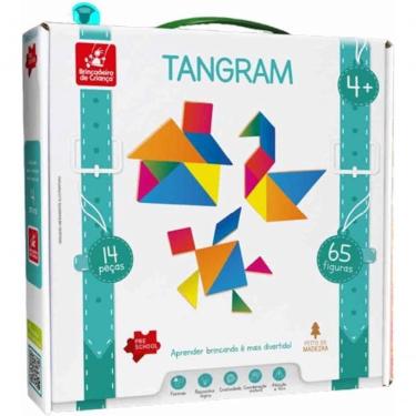 Imagem de Brinquedo Pedagógico Tangram de Madeira 14 Peças e 65 Figurinhas Brincadeira de Criança
