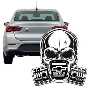 Imagem de Adesivo Resinado Caveira Chevrolet para Carro Moto e Vidro em Vinil com Acabamento Brilhante Preto
