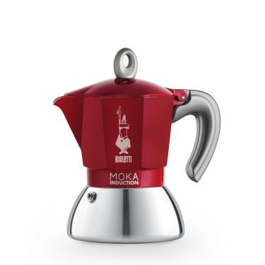 Imagem de Cafeteira Moka 2 Xícaras Alumínio e Aço Inox com Compatibilidade para Todos os Fogões Vermelha Bialetti