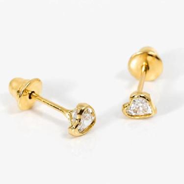 Imagem de Brinco Infantil Coração Zircônia 3mm Ouro 18k (BR425BR) - Zello Joias