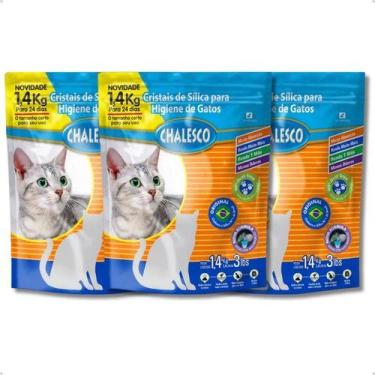 Imagem de Kit 3 Areia Higiênica Sanitária Sílica Chalesco 1,4kg Gatos