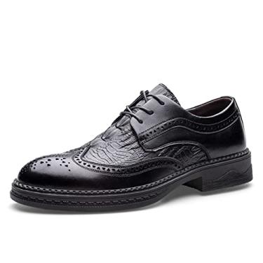 Imagem de Tênis masculino Oxford sapato social - Elegante Wingtip Brogue Oxfords Formal Trabalho Sapatos Clássico Cadarço, Preto, 7.5