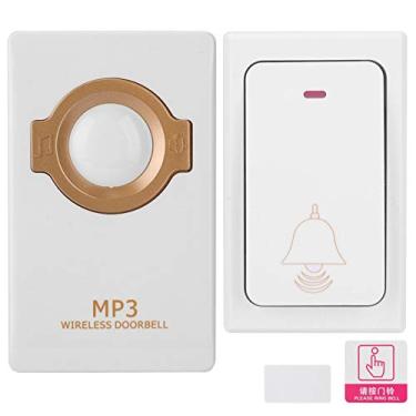 Imagem de Campainha sem fio, 100-240V à prova d'água, kit campainha de porta com várias melodias Mp3 botão remoto autoalimentado + plugue receptor, adequado para paginação/cuidados de paciente/emergência