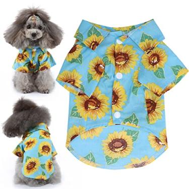 Imagem de GLOGLOW Camiseta para animais de estimação, camiseta havaiana fofa com estampa de flores de sol, roupas modernas respiráveis para animais de estimação, camiseta para filhotes de cachorro, colete de verão para filhotes