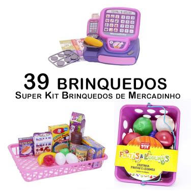 Imagem de Kit Mercado Infantil Caixa Registradora Comida Cestinha 39pç