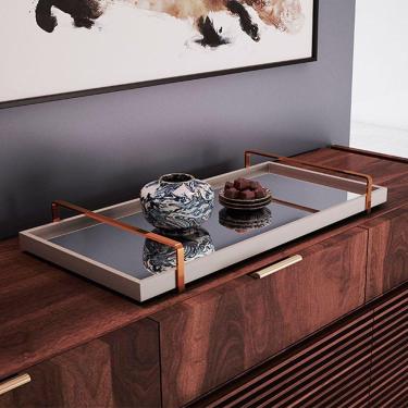 Imagem de Bandeja Decorativa Espelhada com Alça Larflex Laca Off White