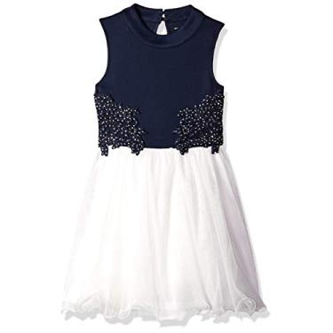 Imagem de My Michelle Vestido de festa feminino grande sem mangas com crochê e tule, Azul-marinho/marfim, 10