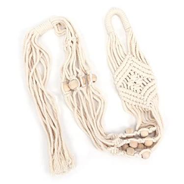 Imagem de Cesto pendurado, tecelagem padrão losango 39,8 pol. cabides de plantas com 12 miçangas para casa para Ndoor ao ar livre para escritório