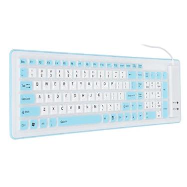 Imagem de Teclado de silicone dobrável, teclado de silicone com fio USB, teclado dobrável à prova d'água, teclado de toque suave para PC, laptop, notebook (azul)