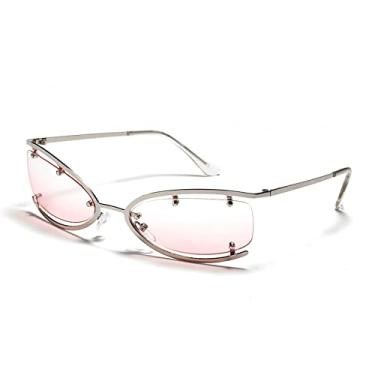 Imagem de Óculos de sol de metal retrô olho de gato feminino hip hop tendência óculos de sol masculinos meia armação ao ar livre uv400, c05 gradiente rosa, china