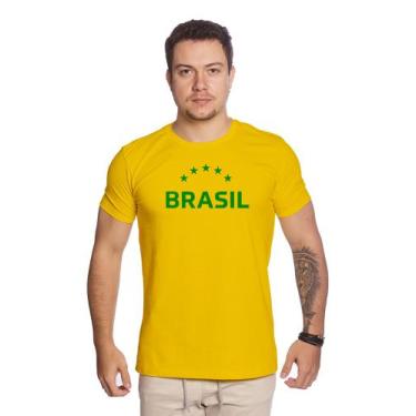 Imagem de Camiseta Masculina Brasil Copa Techmalhas 100% Algodão Camagbrest2