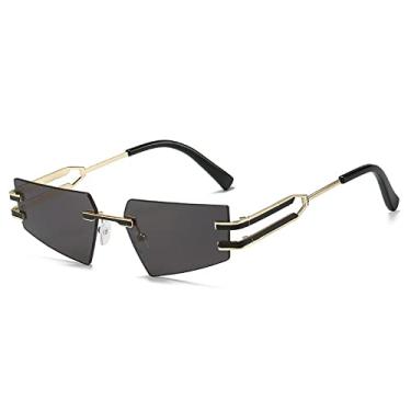Imagem de Óculos de sol de olho de gato sem aro, masculino, feminino, com lentes coloridas geométricas irregulares, óculos de sol, garota sexy, preto sem moldura, preto dourado, tamanho único