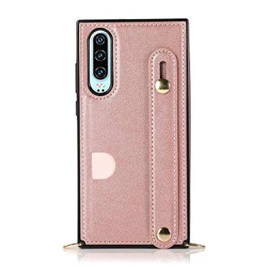 Imagem de Caso de capa de telefone de proteção Para Huawei P30 Carteira Caso Crossbody Leather Case Caixa de mão, Kickstand, suporte de cartão, ajustável alça de ombro removível para Huawei P30 (Color : Rose G