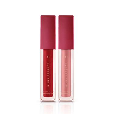 Imagem de Eudora Kit Batom Líquido Niina Secrets Skinny Matte: Vermelho Hibisco 4ml + Rose Gardênia 4ml