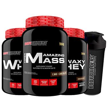 Imagem de KIT 2x Waxy Whey 900g + Amazing Mass 1,5kg + Coqueteleira - Bodybuilders Sabor Chocolate