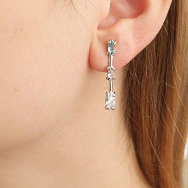 Imagem de Brinco Prateado Pendulo Multi Cristais Ródio Branco Ouro 18K (5)