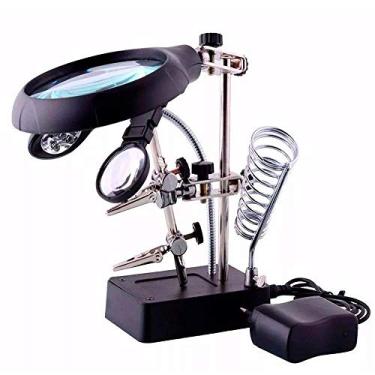 Imagem de Lupa De Mesa com Garras Luz Led Ajustável Suporte Solda C/Fonte CBR03587 - Commerce Brasil