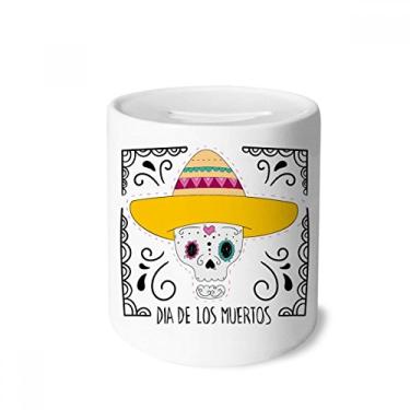 Imagem de DIYthinker Caveira de chapéu do México Happy The Day of The Dead Dinheiro caixa de cerâmica presente de cofrinho