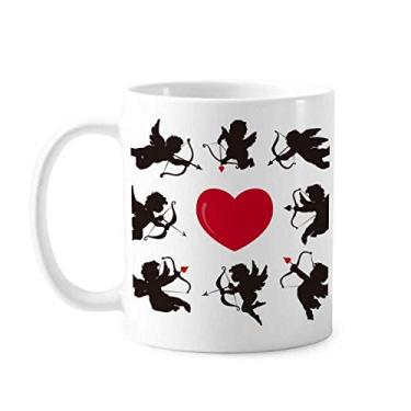 Imagem de Caneca de cerâmica com estampa de anjo do Cupido com coração vermelho e porcelana para café