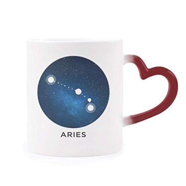 Imagem de Caneca sensível ao calor do signo do zodíaco da constelação de Áries Copo de grés que muda de cor vermelha