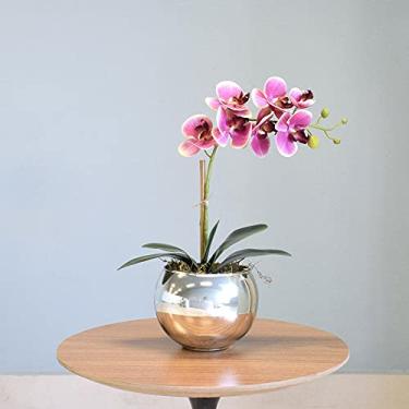 Imagem de Arranjo de Orquídea Artificial Rosa no Vaso Prateado Médio | Linha Permanente Formosinha
