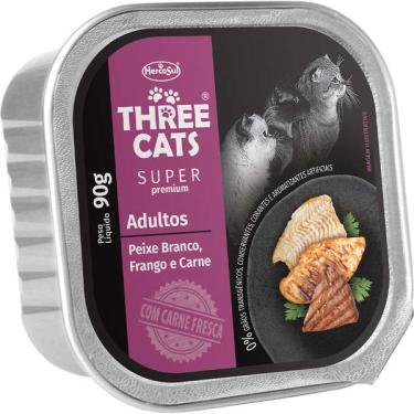 Imagem de Ração Úmida Three Cats Super Premium Patê Peixe Branco, Frango e Carne para Gatos Adultos - 90 g