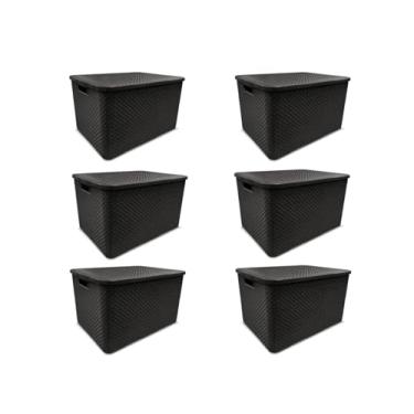Imagem de KIT C/ 6 CAIXAS ORGANIZADORAS RATTAN 7L C/TAMPA PRETA MULTIUSO DECORATIVA