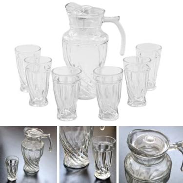 Imagem de Jarra De Vidro Com 6 Copos Tampa Água Suco 1800ml