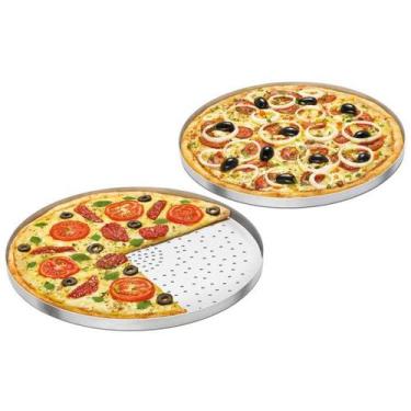 Imagem de Kit 2 Forma Assadeira Pizza Furada  35cm  C/Furos  Alumínio - F66 - Do
