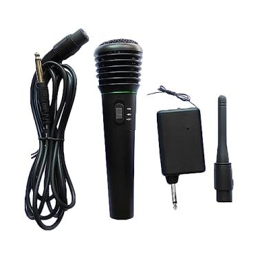 Imagem de Fancyes Microfone Vocal Profissional 2 em 1 Desempenho Estável Microfone com Fio Sistema de Microfones Sem Fio para Casa KTV Desktop PC Karaokê Festa