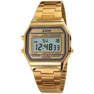 Imagem de Relógio Esportivo Digital Resistente à Água, Pulseira de Aço Inoxidável, LED Quadrado, Masculino Dourado