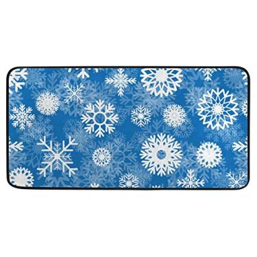 Imagem de My Little Nest Tapete de cozinha vintage azul branco flocos de neve conforto tapete de corredor antiderrapante, tapete de pé antifadiga para sala de jantar lavanderia escritório corredor 99 cm x 50 cm