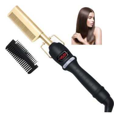 Imagem de Pente Quente Elétrico Alisador Cabelo Crespo Chapinha Oferta Modelador Barba Cabelo pente de cerâmica 3em 1 multifuncional