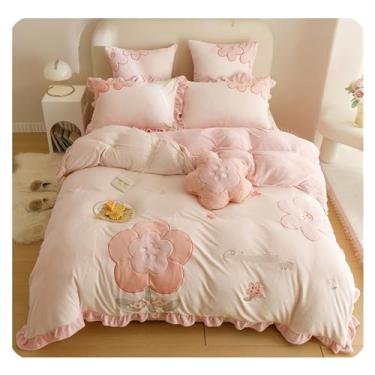 Imagem de Jogo de Cama Jogo de Lençol Inverno Quente Quatro Peças Conjunto Dupla Face Veludo Cama Colcha Capa De Folha Grossa Fronha Conjunto de Capas de Edredão (Color : Pink, Size : 2m bed)