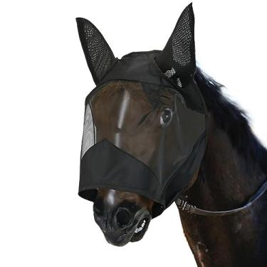 Imagem de Gicov Máscara mosca de cavalo com orelhas proteção UV Máscara mosca para cavalos máscara de mosca com cobertura total do rosto, máscara respirável e leve para cavalos (M, preto)