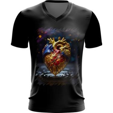 Imagem de Camiseta Gola V Coração De Ouro Líquido Gold Heart 6 - Kasubeck Store