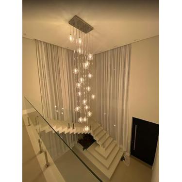 Imagem de Lustre Pendente 21 Globos de Vidro 20cm Pé Direito Duplo Alto e Escadas - Sarvah Moderno - E27 - Esferas Transparentes