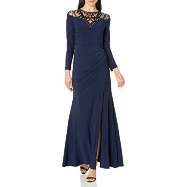 Imagem de Adrianna Papell Vestido feminino de jérsei com pala de lantejoulas, Meia-noite, 3