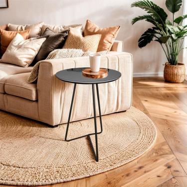 Imagem de Mesa de Canto Lateral Paris Metal com Vidro 50x40 Cm Preto