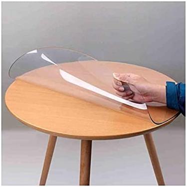 Imagem de Capa de mesa, toalha de mesa redonda de vidro macio, película protetora de PVC transparente, resistente à água, resistente a arranhões, fácil de limpar, proteger mesas, transparente, 110 cm