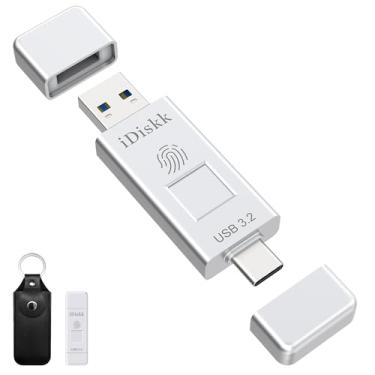 Imagem de iDiskk SSD 512 GB 500 MB/S com criptografia de impressão digital pen drive de alta velocidade para iPhone 15/15 Plus/15 Pro/15 Pro Max, USB C iPad, MacBook, laptops, Android e PC, fotos e vídeos de