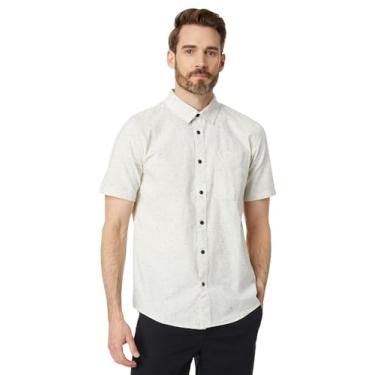 Imagem de Volcom Camisa masculina de botão de ajuste clássico de manga curta para encontros regulares, Off-white, G