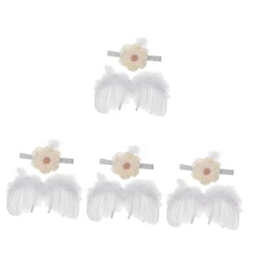 Imagem de 4 conjuntos de roupas infantis com asas de anjo para crianças, fantasia de terno infantil, vestido de cabelo, joias, vestidos de meninas, coroa, acessórios de cabelo, cabeça, tecido de flor, bebê bran