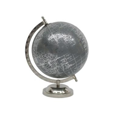 Imagem de Globo Terrestre Decorativo em Metal Prata 28,5cm SRY0012 BTC