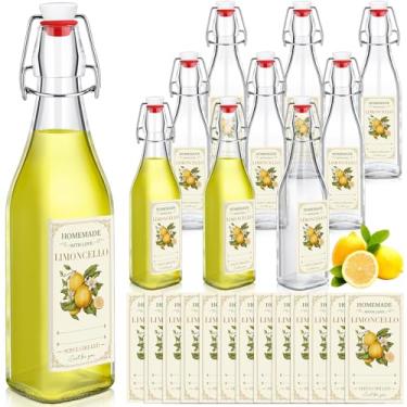 Imagem de Havawish 10 garrafas de vidro de 500 ml para Limoncello garrafas de vidro transparentes caseiras com tampas herméticas para lembrancinhas caseiras de chá de bebê Limoncello (estilo quadrado)
