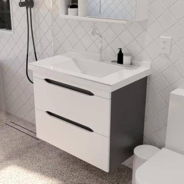 Imagem de Gabinete Toucador Para Banheiro Milano 0,65 Cuba Inclusa Grafite Branco