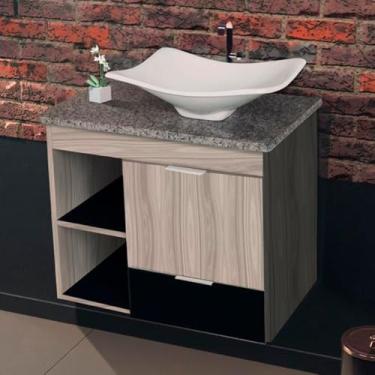 Imagem de Gabinete Toucador Para Banheiro Ocre Tampo Em Granito 77,6cm Maple/Preto