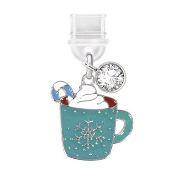 Imagem de ELISE & FONDA TP443 Tipo-C porta de carregamento USB antipoeira plugue sorvete com pingente de celular floco de neve para iPhone 15/Samsung/OnePlus/Xiaomi/oppo telefones Android (azul), approx. 2.1 cm