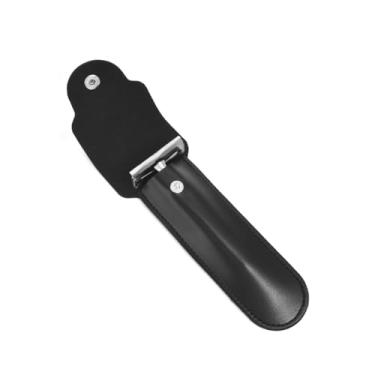 Imagem de NOVERBEASTE OMLYER Capa de barbear de couro pu: estojo de viagem protetor de navalha de segurança masculino preto luxuoso